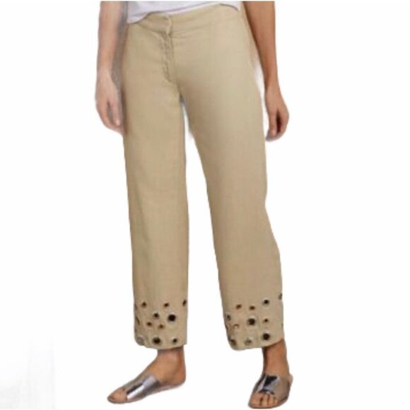 Soft Surroundings Pants - Soft Surroundings Farrah Khaki Grommet Ankle Linen Elastic Waist Pants Large